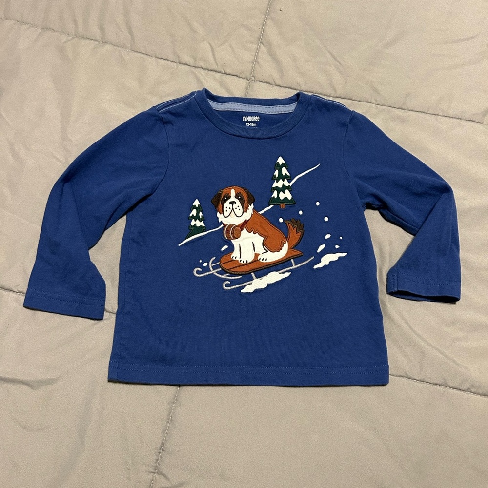 Gymboree Blue Sled Dog embroidered Long Sleeve Tee
